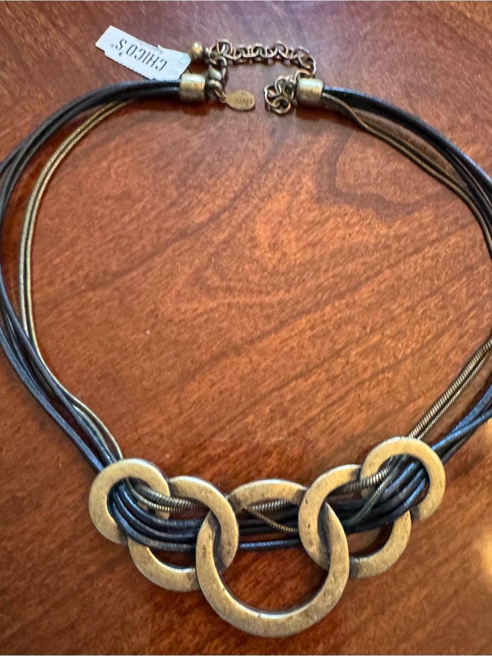 Chico's Black and Antique Gold Linked Circle Necklace